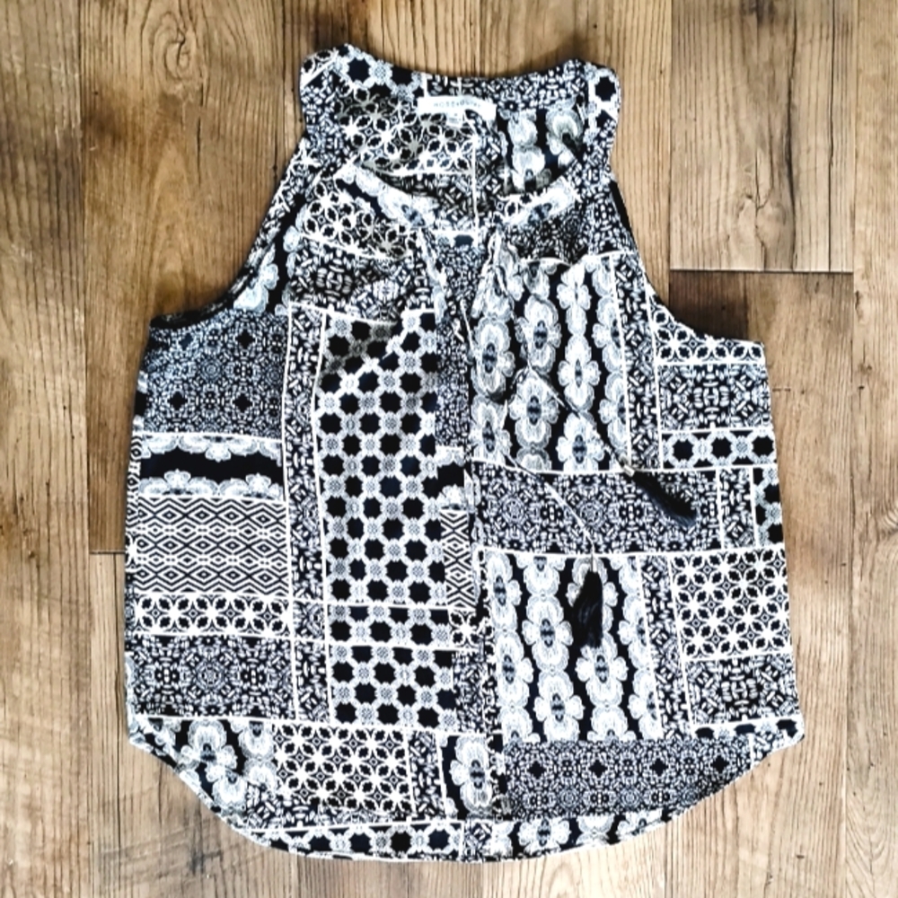 Rose & Olive Black and White Patchwork Tank Top, Size M